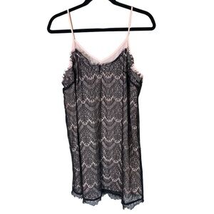E by Eloise for Anthropologie Pink Slip Dress with Black Lace Overlay • Size M